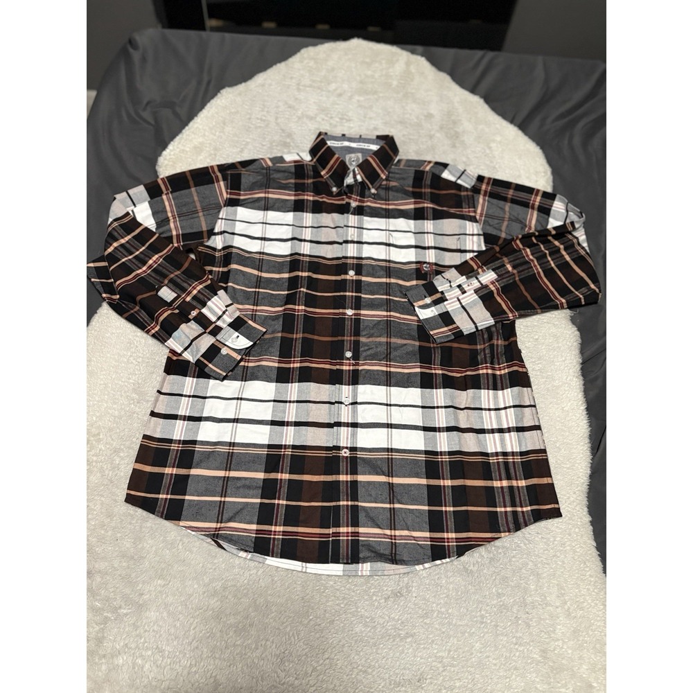 Cinch Mens Large NWOT Long Sleeve Western Button Down Plaid Oxford Shirt Brown